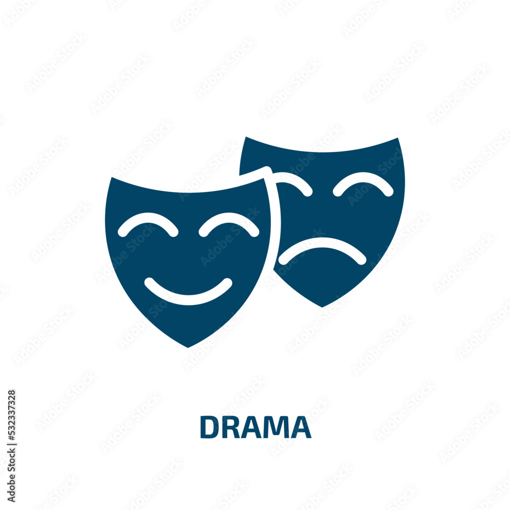 drama icon from education collection. Filled drama, theater, comedy glyph icons isolated on white background. Black vector drama sign, symbol for web design and mobile apps