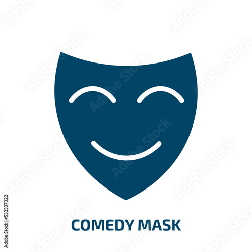 comedy mask icon from education collection. Filled comedy mask, theater, show glyph icons isolated on white background. Black vector comedy mask sign, symbol for web design and mobile apps