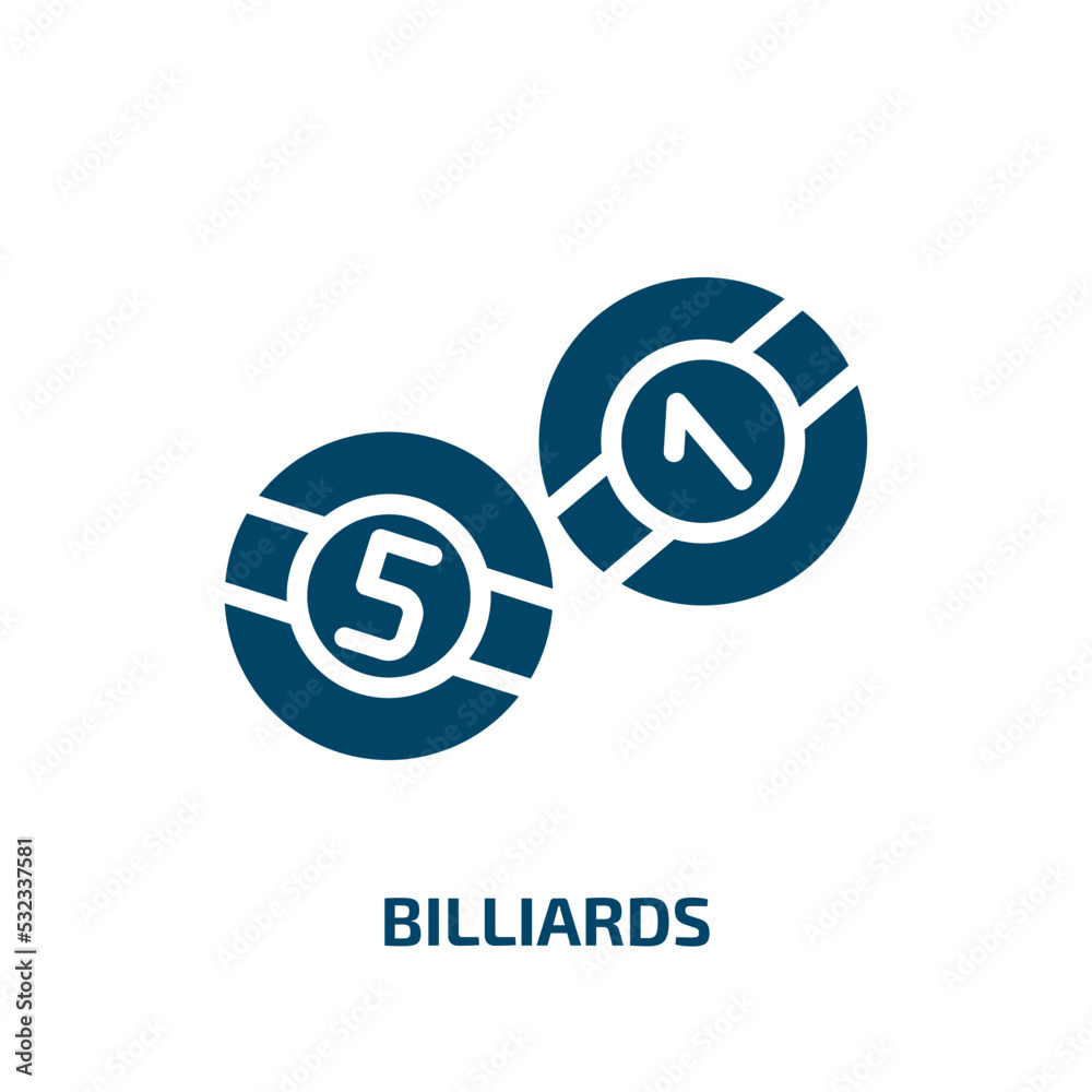 billiards icon from arcade collection. Filled billiards, bowling, baseball glyph icons isolated on white background. Black vector billiards sign, symbol for web design and mobile apps