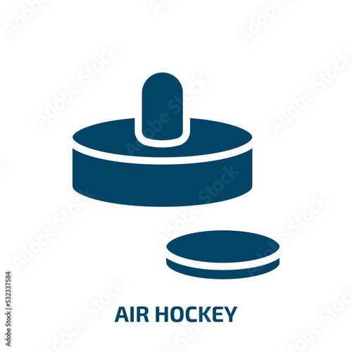 air hockey icon from arcade collection. Filled air hockey, game, football glyph icons isolated on white background. Black vector air hockey sign, symbol for web design and mobile apps