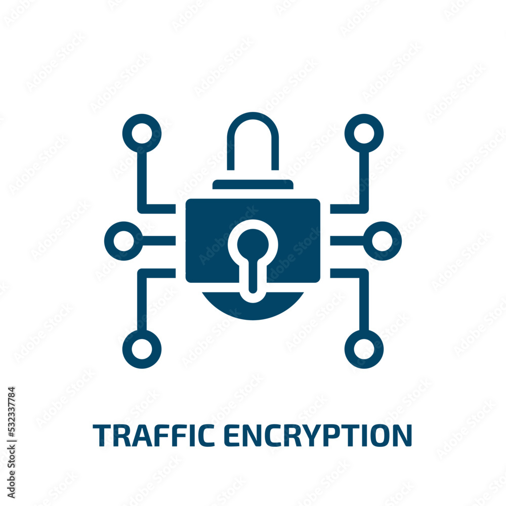 traffic encryption icon from internet security collection. Filled traffic encryption, data, internet glyph icons isolated on white background. Black vector traffic encryption sign, symbol for web traffic encryption icon from internet security collection. Filled traffic encryption, data, internet glyph icons isolated on white background. Black vector traffic encryption sign, symbol for web