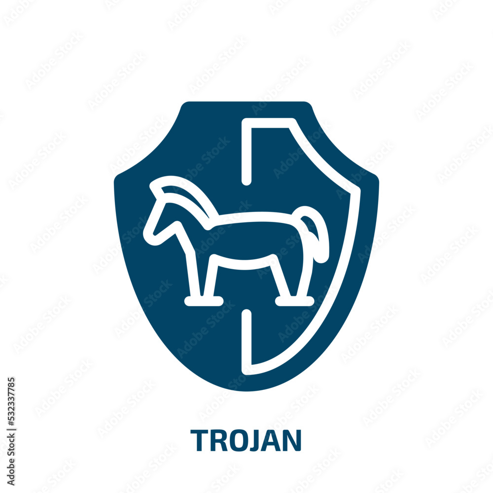 trojan icon from internet security collection. Filled trojan, data, protection glyph icons isolated on white background. Black vector trojan sign, symbol for web design and mobile apps trojan icon from internet security collection. Filled trojan, data, protection glyph icons isolated on white background. Black vector trojan sign, symbol for web design and mobile apps