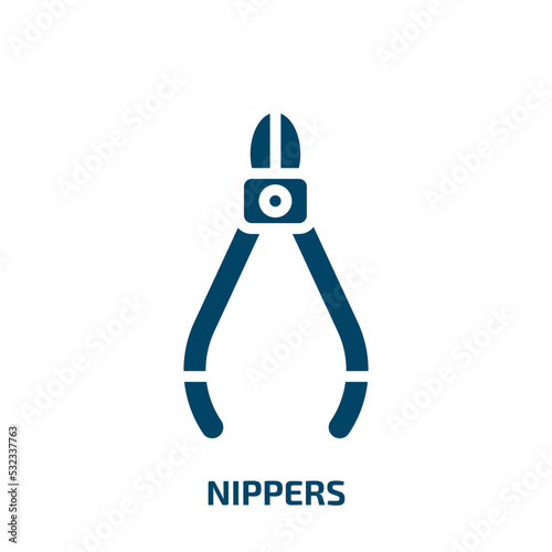 nippers icon from general collection. Filled nippers, equipment, work glyph icons isolated on white background. Black vector nippers sign, symbol for web design and mobile apps