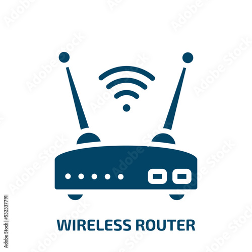 wireless router icon from internet security collection. Filled wireless router, antenna, network glyph icons isolated on white background. Black vector wireless router sign, symbol for web design and