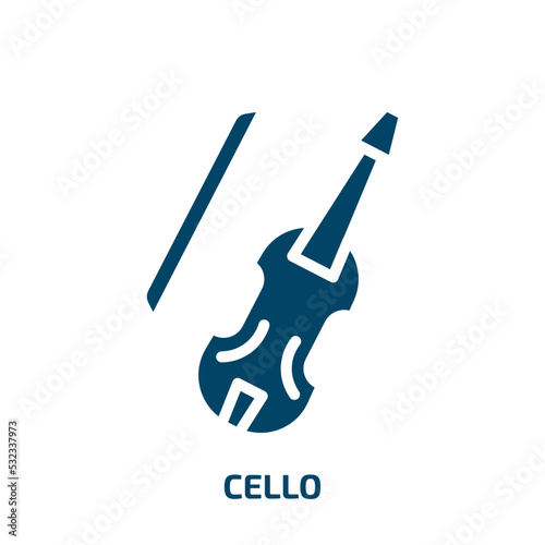 cello icon from music and media collection. Filled cello, music, orchestra glyph icons isolated on white background. Black vector cello sign, symbol for web design and mobile apps