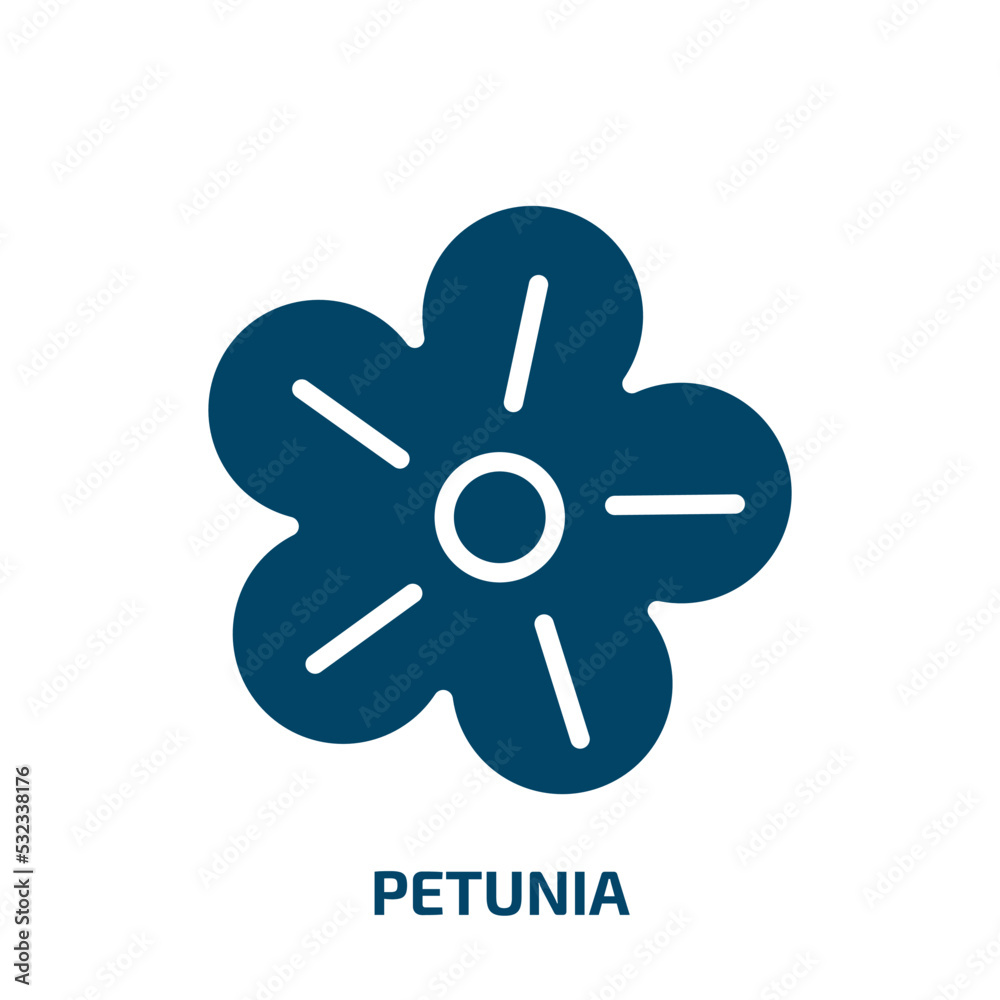 petunia icon from nature collection. Filled petunia, floral, plant glyph icons isolated on white background. Black vector petunia sign, symbol for web design and mobile apps petunia icon from nature collection. Filled petunia, floral, plant glyph icons isolated on white background. Black vector petunia sign, symbol for web design and mobile apps