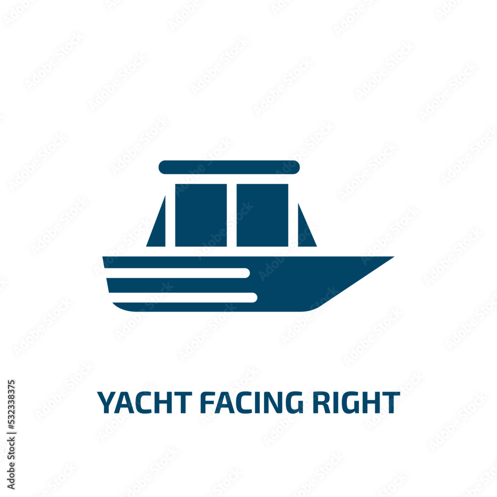 yacht facing right icon from nautical collection. Filled yacht facing right, ocean, cruise glyph icons isolated on white background. Black vector yacht facing right sign, symbol for web design and