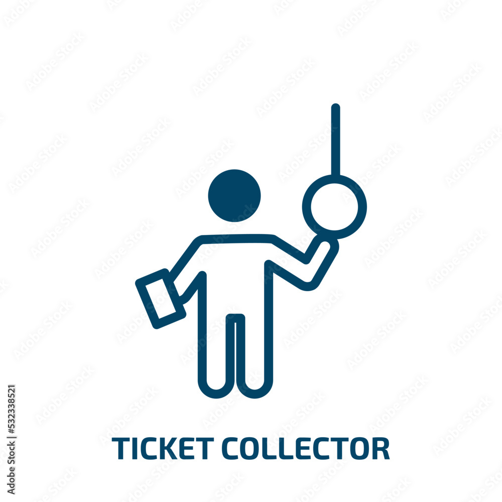 ticket collector icon from people collection. Filled ticket collector, collector, man glyph icons isolated on white background. Black vector ticket collector sign, symbol for web design and mobile ticket collector icon from people collection. Filled ticket collector, collector, man glyph icons isolated on white background. Black vector ticket collector sign, symbol for web design and mobile