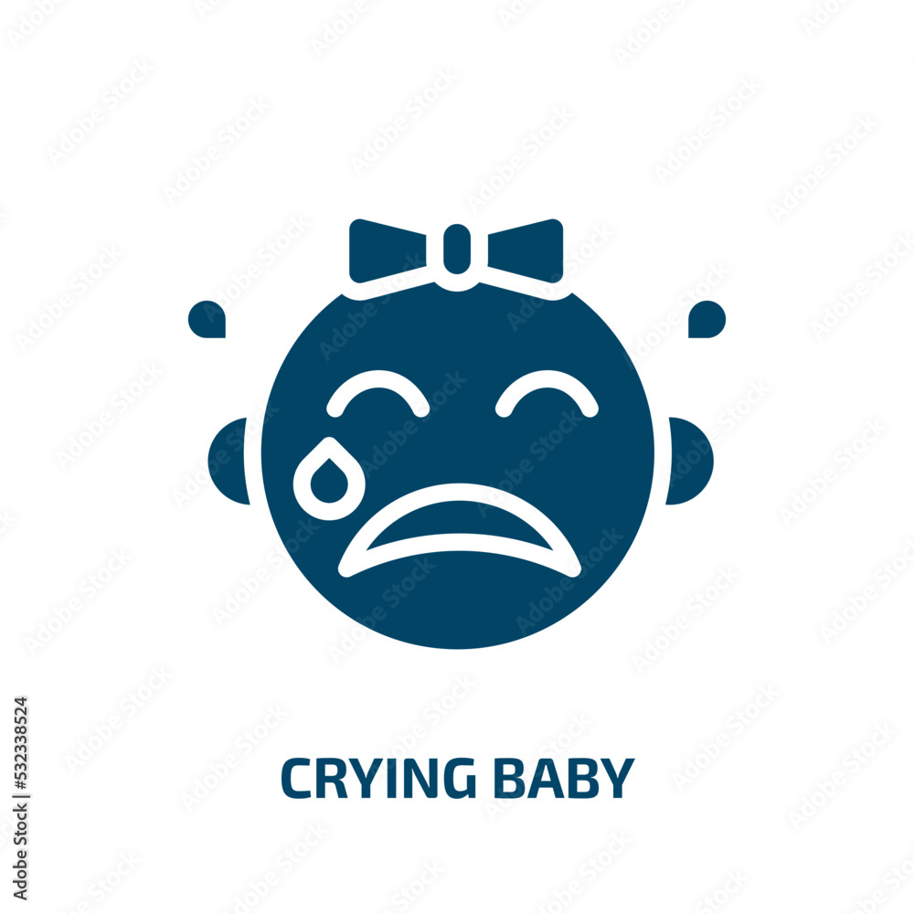 crying baby icon from people collection. Filled crying baby, baby, child glyph icons isolated on white background. Black vector crying baby sign, symbol for web design and mobile apps