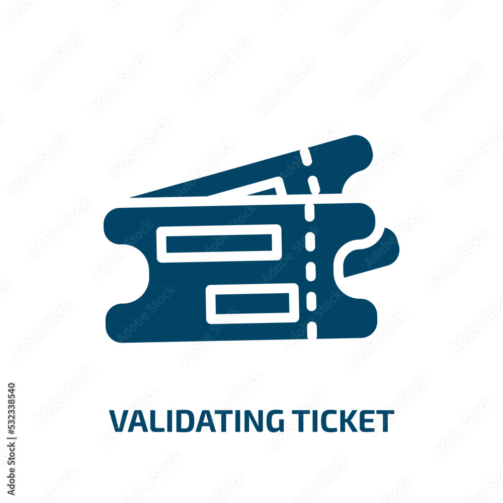 validating ticket icon from people collection. Filled validating ticket, ticket, validate glyph icons isolated on white background. Black vector validating ticket sign, symbol for web design and