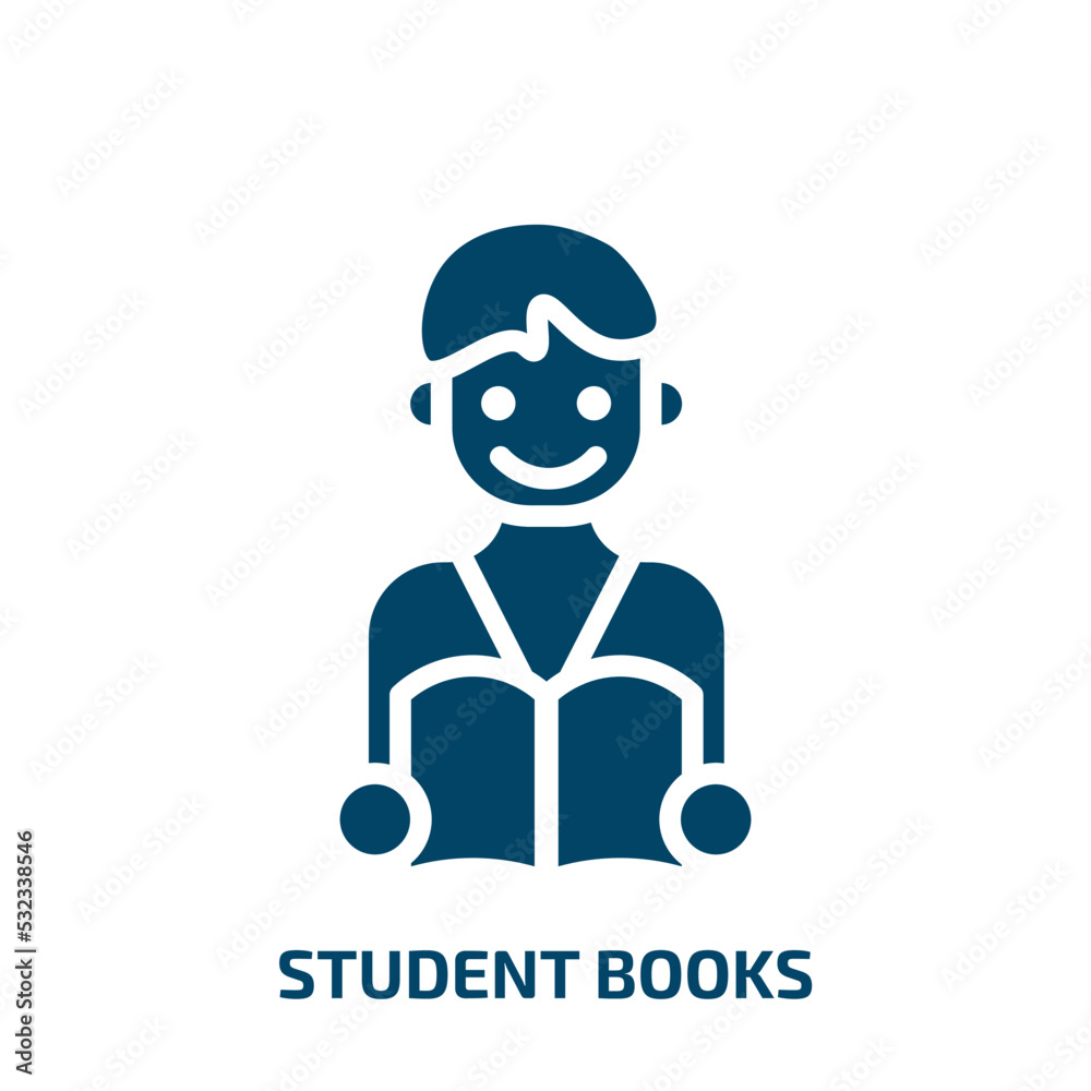 student books icon from people collection. Filled student books, education, student glyph icons isolated on white background. Black vector student books sign, symbol for web design and mobile apps