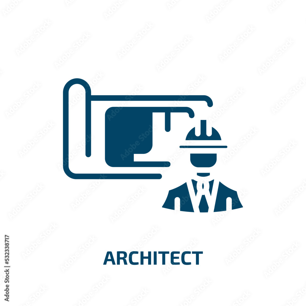 architect icon from people collection. Filled architect, house, construction glyph icons isolated on white background. Black vector architect sign, symbol for web design and mobile apps
