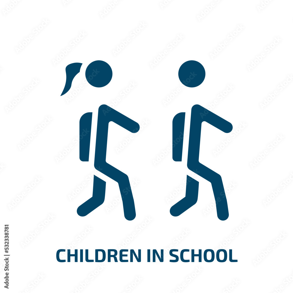 children in school icon from people collection. Filled children in school, school, education glyph icons isolated on white background. Black vector children in school sign, symbol for web design and
