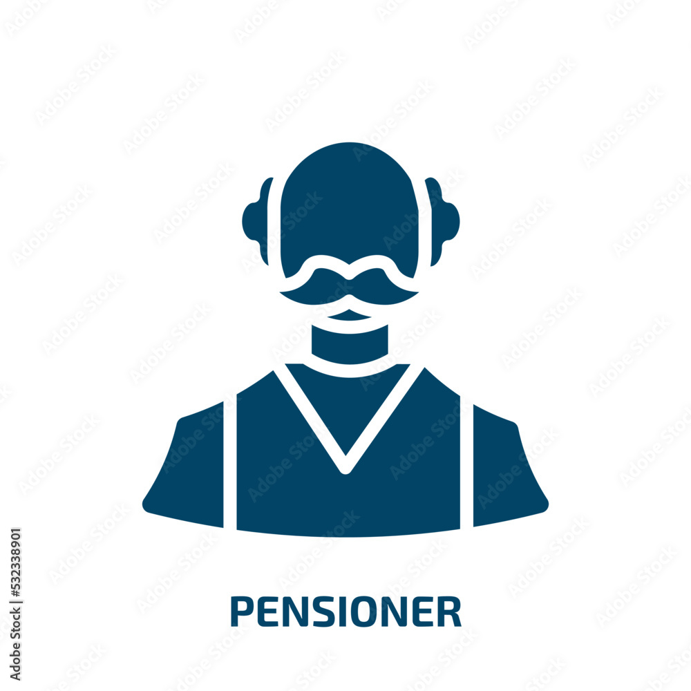 pensioner icon from professions collection. Filled pensioner, human, people glyph icons isolated on white background. Black vector pensioner sign, symbol for web design and mobile apps
