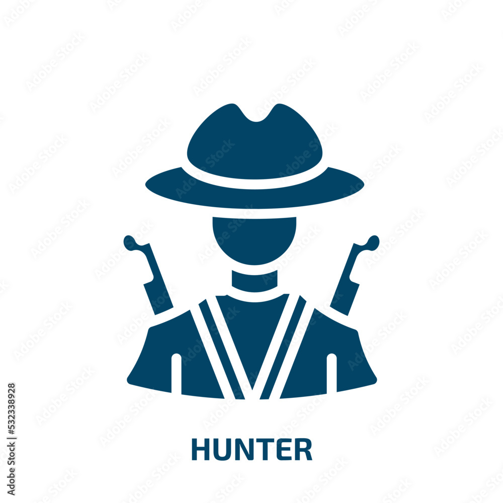 hunter icon from professions collection. Filled hunter, man, research glyph icons isolated on white background. Black vector hunter sign, symbol for web design and mobile apps