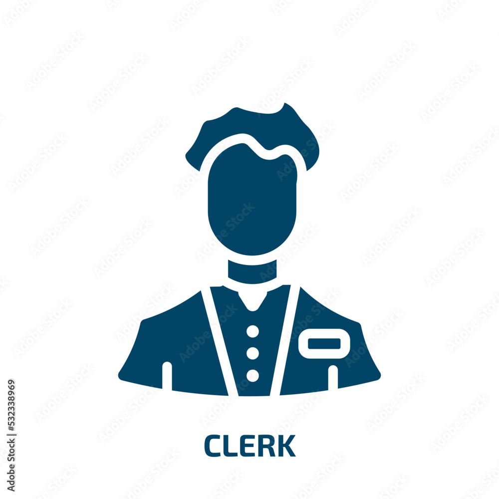 clerk icon from professions collection. Filled clerk, employee, business glyph icons isolated on white background. Black vector clerk sign, symbol for web design and mobile apps clerk icon from professions collection. Filled clerk, employee, business glyph icons isolated on white background. Black vector clerk sign, symbol for web design and mobile apps