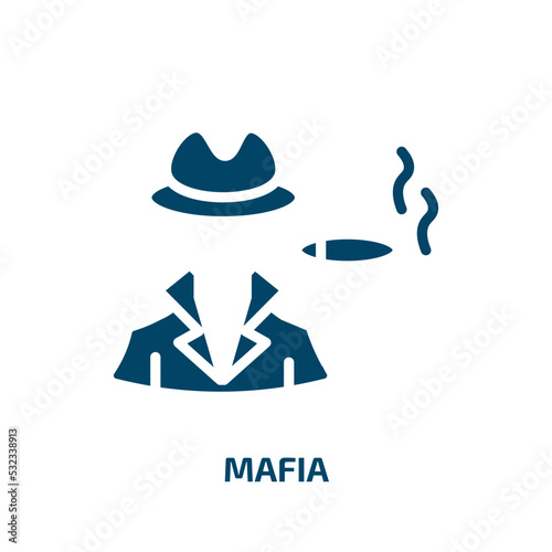 mafia icon from professions collection. Filled mafia, glasses, crime glyph icons isolated on white background. Black vector mafia sign, symbol for web design and mobile apps