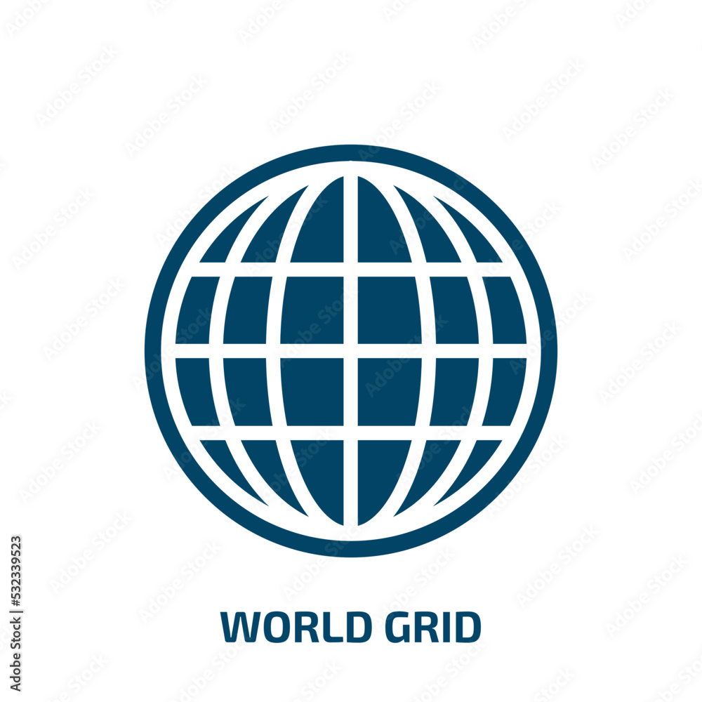 world grid icon from signs collection. Filled world grid, world, communication glyph icons isolated on white background. Black vector world grid sign, symbol for web design and mobile apps world grid icon from signs collection. Filled world grid, world, communication glyph icons isolated on white background. Black vector world grid sign, symbol for web design and mobile apps