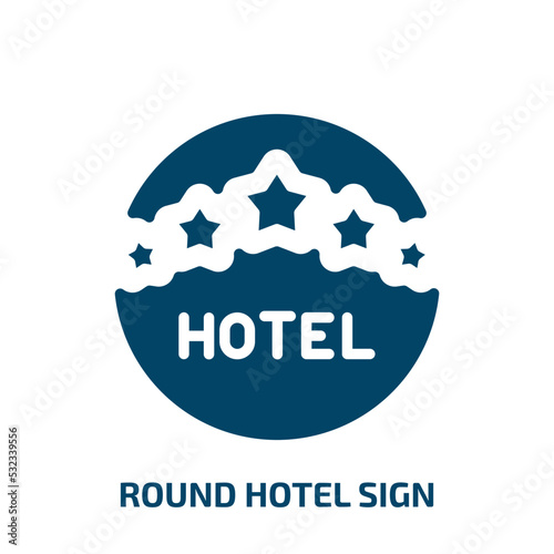 round hotel sign icon from signs collection. Filled round hotel sign, hotel, service glyph icons isolated on white background. Black vector round hotel sign sign, symbol for web design and mobile apps