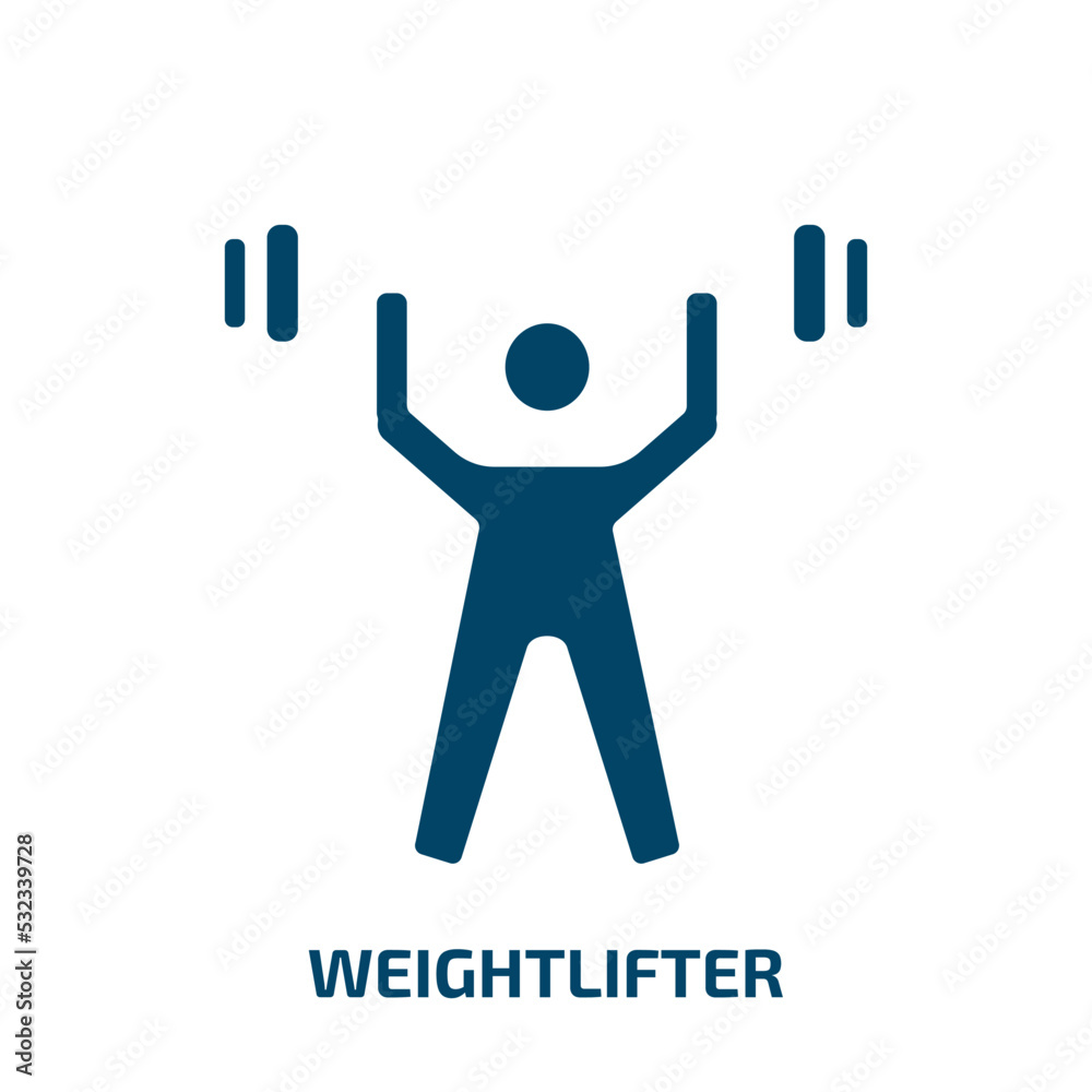Fototapeta premium weightlifter icon from sport collection. Filled weightlifter, fitness, exercise glyph icons isolated on white background. Black vector weightlifter sign, symbol for web design and mobile apps