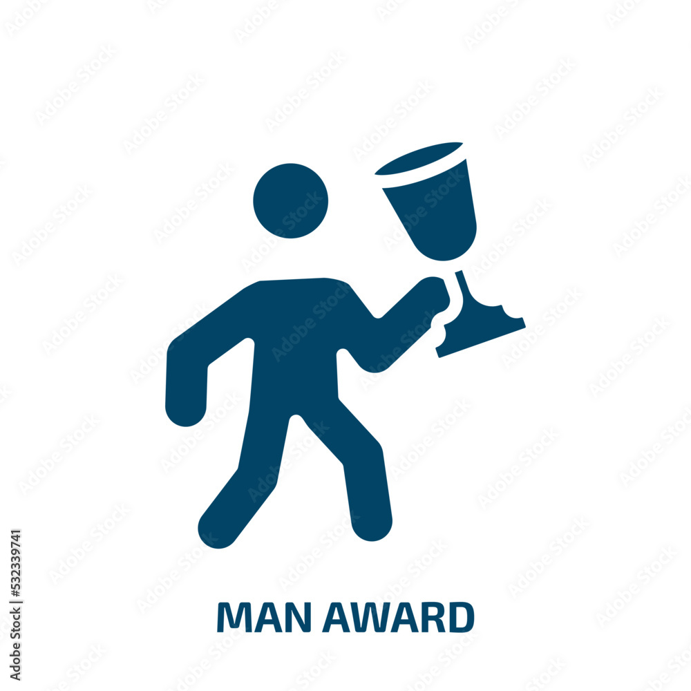 man award icon from sports collection. Filled man award, award, man glyph icons isolated on white background. Black vector man award sign, symbol for web design and mobile apps man award icon from sports collection. Filled man award, award, man glyph icons isolated on white background. Black vector man award sign, symbol for web design and mobile apps