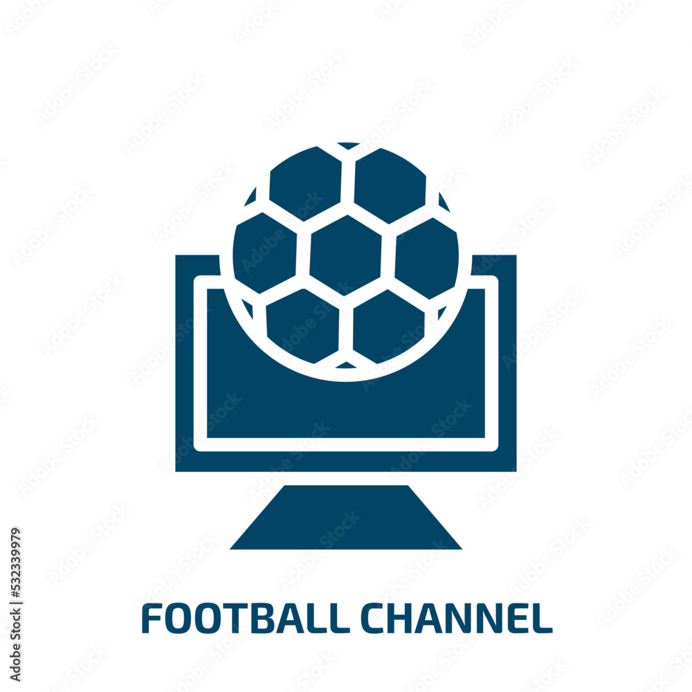 Fototapeta premium football channel icon from sports collection. Filled football channel, tv, channel glyph icons isolated on white background. Black vector football channel sign, symbol for web design and mobile apps