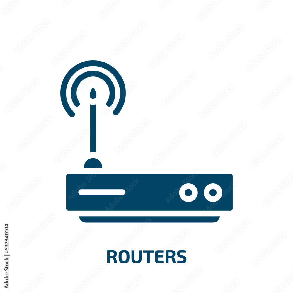 routers icon from technology collection. Filled routers, router, pc glyph icons isolated on white background. Black vector routers sign, symbol for web design and mobile apps