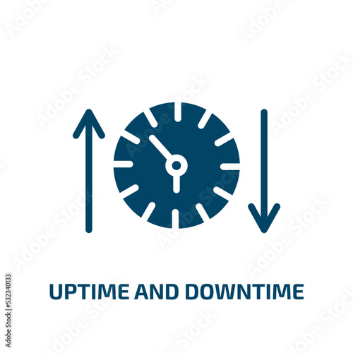 uptime and downtime icon from technology collection. Filled uptime and downtime, download, uptime glyph icons isolated on white background. Black vector uptime and downtime sign, symbol for web design