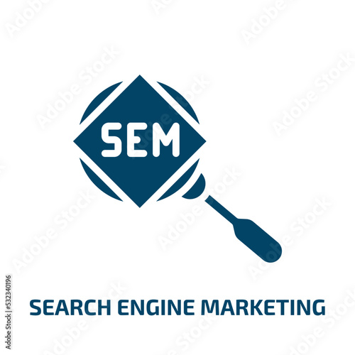 search engine marketing icon from technology collection. Filled search engine marketing, search, engine glyph icons isolated on white background. Black vector search engine marketing sign, symbol for