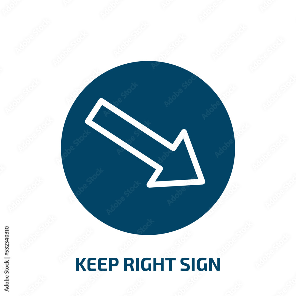 keep right sign icon from traffic signs collection. Filled keep right sign, keep, arrow glyph icons isolated on white background. Black vector keep right sign sign, symbol for web design and mobile keep right sign icon from traffic signs collection. Filled keep right sign, keep, arrow glyph icons isolated on white background. Black vector keep right sign sign, symbol for web design and mobile
