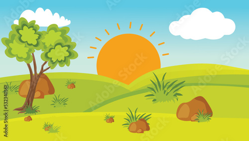 Empty nature park landscape scene. Blank meadow landscape scene.