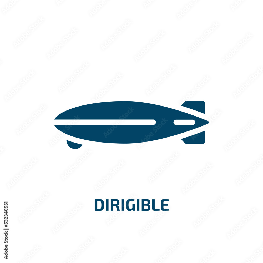 dirigible icon from transportation collection. Filled dirigible, transportation, plane glyph icons isolated on white background. Black vector dirigible sign, symbol for web design and mobile apps dirigible icon from transportation collection. Filled dirigible, transportation, plane glyph icons isolated on white background. Black vector dirigible sign, symbol for web design and mobile apps