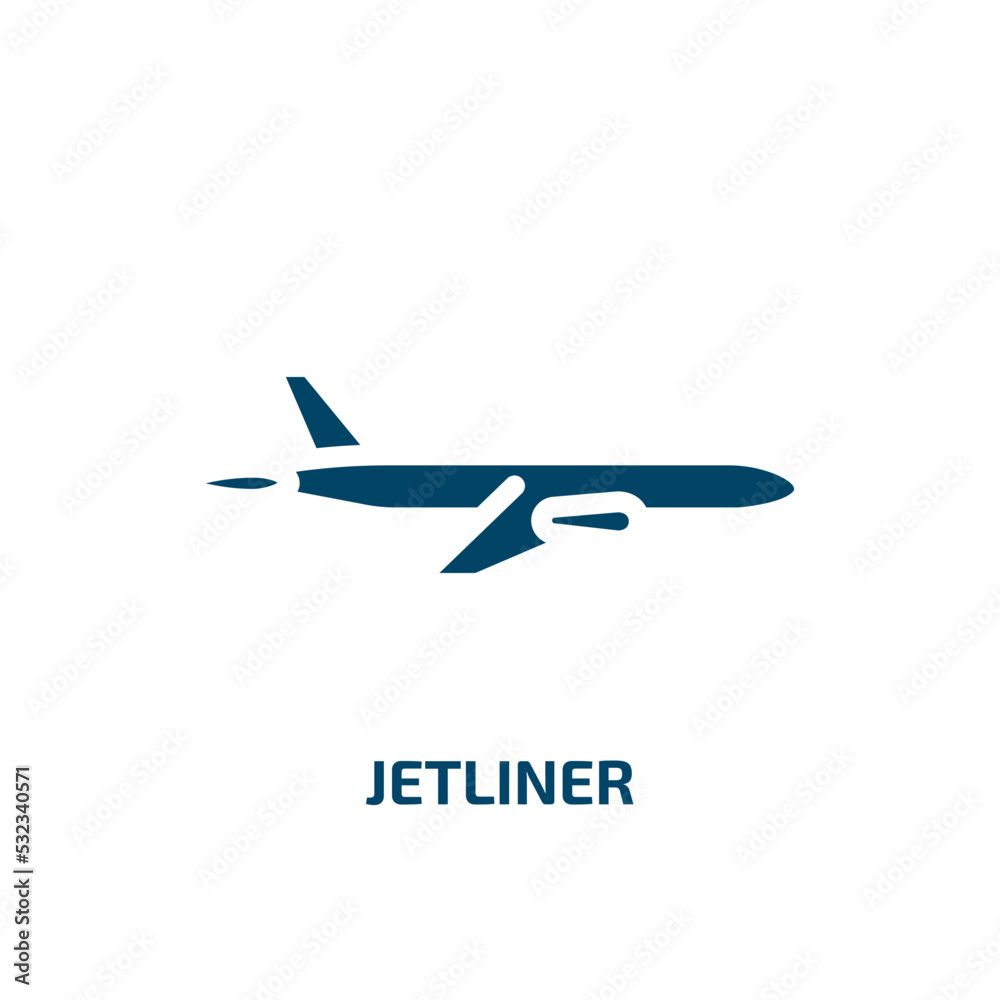jetliner icon from transportation collection. Filled jetliner, plane, aeroplane glyph icons isolated on white background. Black vector jetliner sign, symbol for web design and mobile apps jetliner icon from transportation collection. Filled jetliner, plane, aeroplane glyph icons isolated on white background. Black vector jetliner sign, symbol for web design and mobile apps