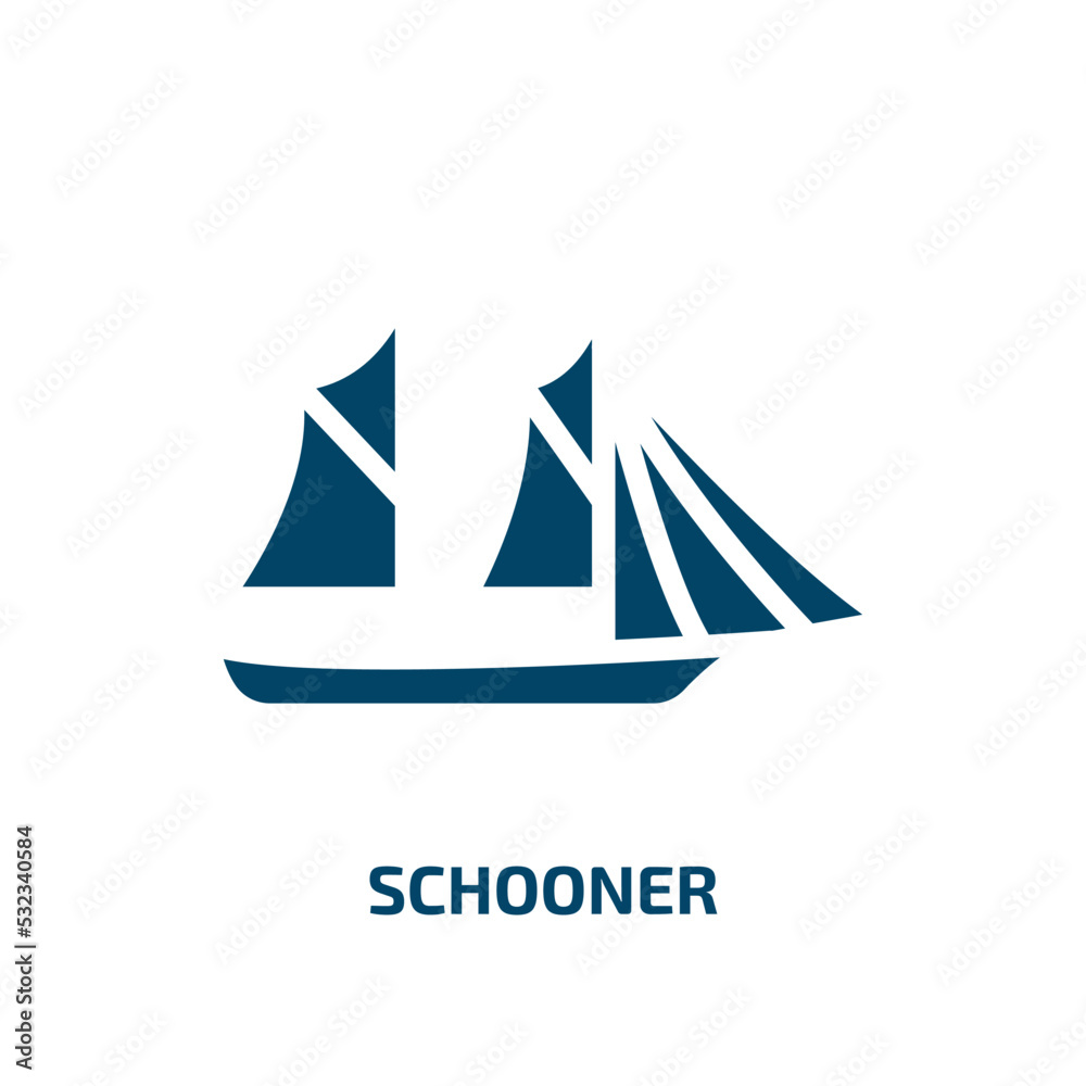schooner icon from transportation collection. Filled schooner, sailboat, sail glyph icons isolated on white background. Black vector schooner sign, symbol for web design and mobile apps schooner icon from transportation collection. Filled schooner, sailboat, sail glyph icons isolated on white background. Black vector schooner sign, symbol for web design and mobile apps