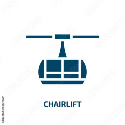 chairlift icon from transportation collection. Filled chairlift, lift, travel glyph icons isolated on white background. Black vector chairlift sign, symbol for web design and mobile apps