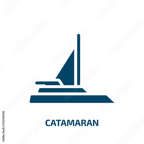 catamaran icon from transportation collection. Filled catamaran, ship, water glyph icons isolated on white background. Black vector catamaran sign, symbol for web design and mobile apps