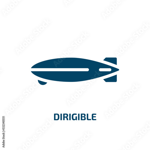 dirigible icon from transportation collection. Filled dirigible, transportation, plane glyph icons isolated on white background. Black vector dirigible sign, symbol for web design and mobile apps