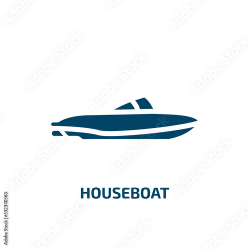 houseboat icon from transportation collection. Filled houseboat, ship, dinghy glyph icons isolated on white background. Black vector houseboat sign, symbol for web design and mobile apps