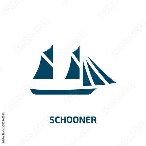 schooner icon from transportation collection. Filled schooner, sailboat, sail glyph icons isolated on white background. Black vector schooner sign, symbol for web design and mobile apps