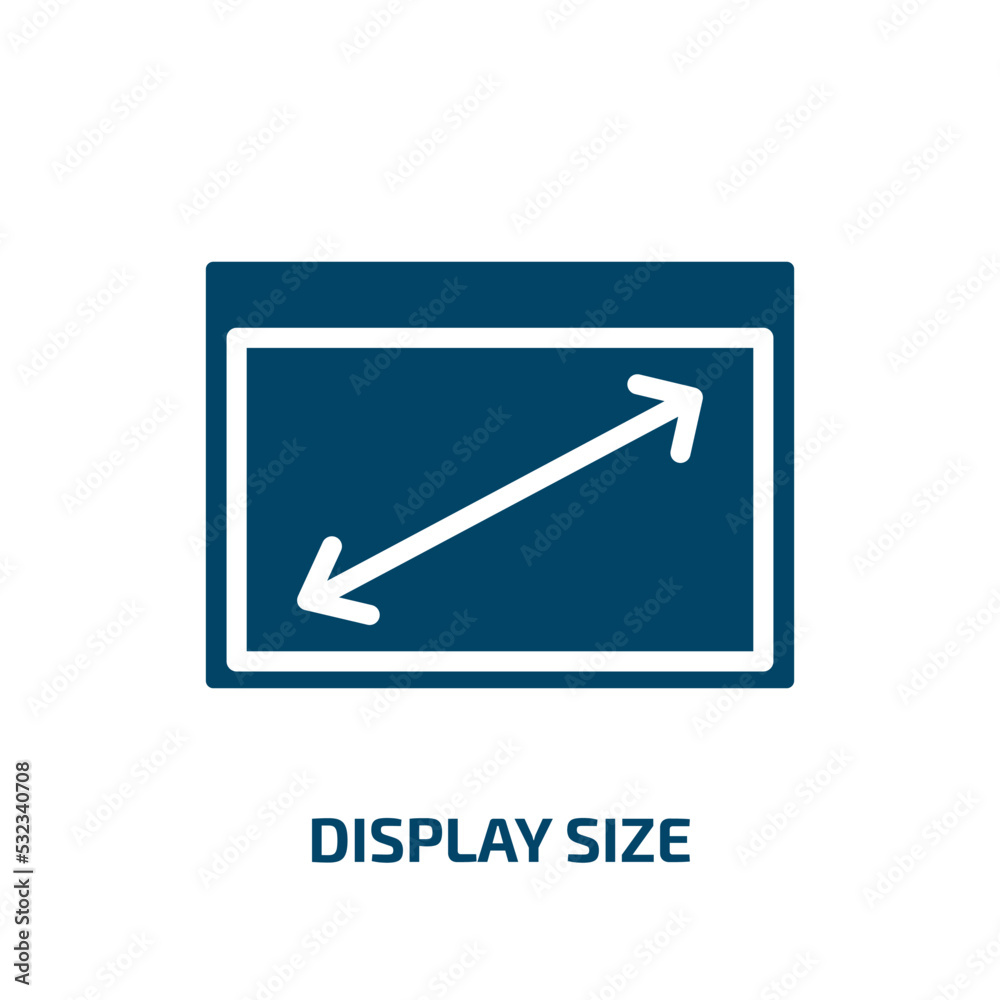 display size icon from user interface collection. Filled display size, screen, computer glyph icons isolated on white background. Black vector display size sign, symbol for web design and mobile apps display size icon from user interface collection. Filled display size, screen, computer glyph icons isolated on white background. Black vector display size sign, symbol for web design and mobile apps