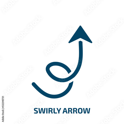 swirly arrow icon from user interface collection. Filled swirly arrow, swirly, collection glyph icons isolated on white background. Black vector swirly arrow sign, symbol for web design and mobile