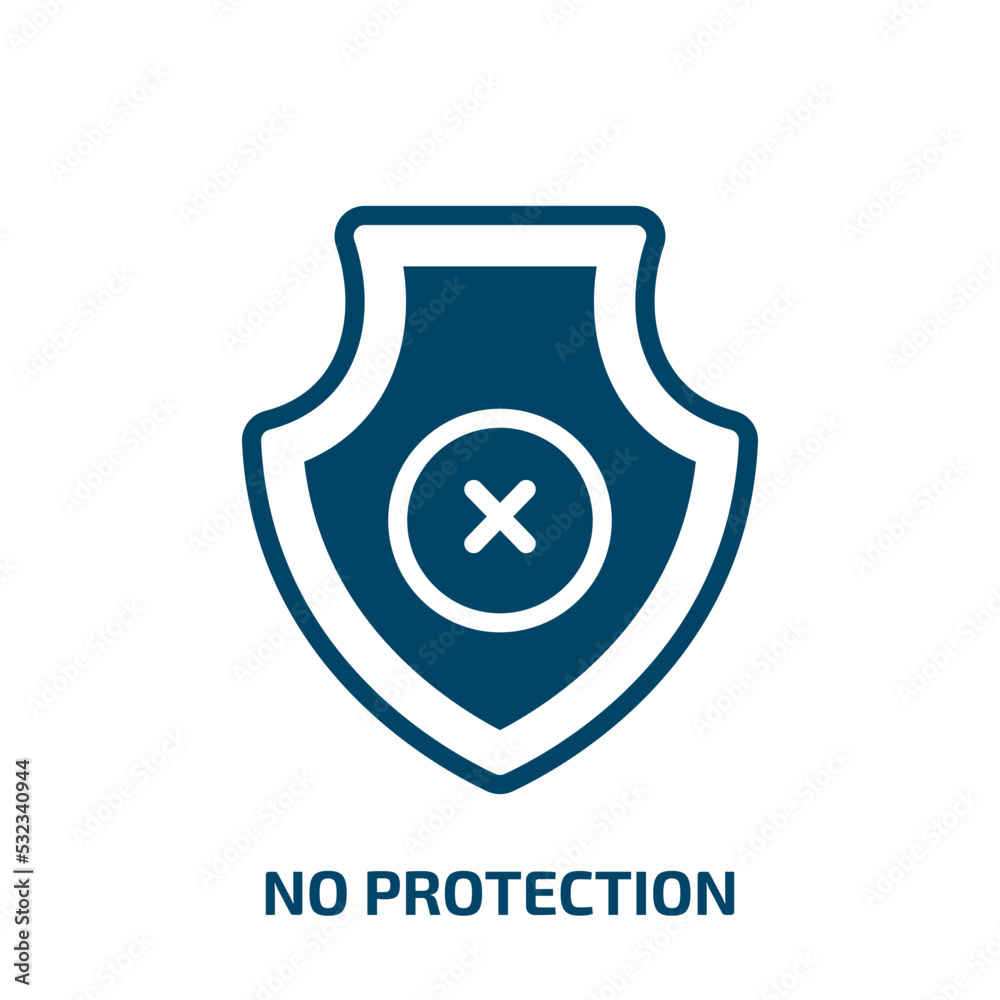 no protection icon from user interface collection. Filled no protection, protection, care glyph icons isolated on white background. Black vector no protection sign, symbol for web design and mobile