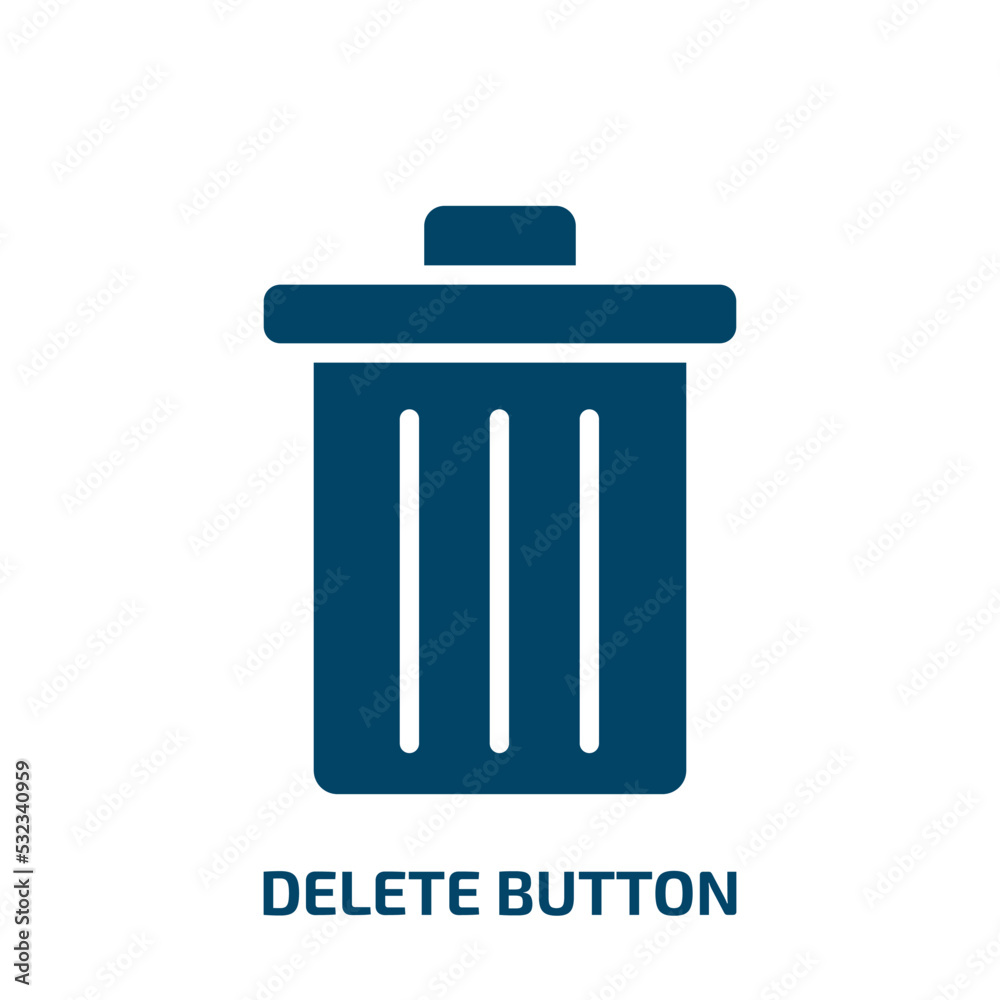 delete button icon from user interface collection. Filled delete button, delete, button glyph icons isolated on white background. Black vector delete button sign, symbol for web design and mobile apps delete button icon from user interface collection. Filled delete button, delete, button glyph icons isolated on white background. Black vector delete button sign, symbol for web design and mobile apps