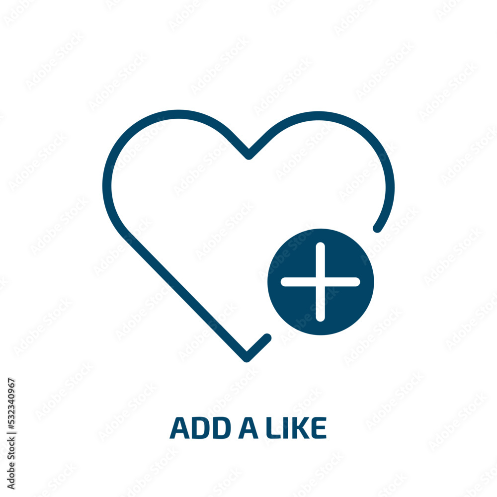 add a like icon from user interface collection. Filled add a like, add, like glyph icons isolated on white background. Black vector add a like sign, symbol for web design and mobile apps