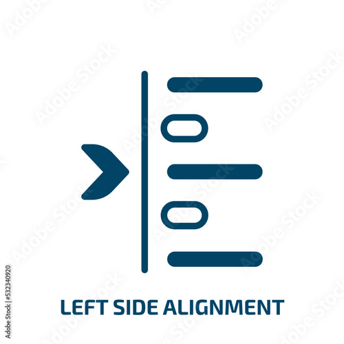 left side alignment icon from user interface collection. Filled left side alignment, left, align glyph icons isolated on white background. Black vector left side alignment sign, symbol for web design