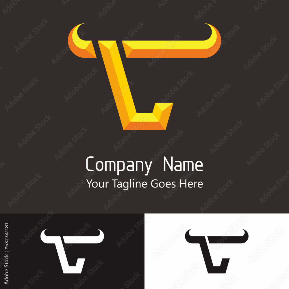 Letter L alphabet in the bull or buffalo head shape for initial logo. Letter L alphabet in the bull or buffalo head shape for initial logo.