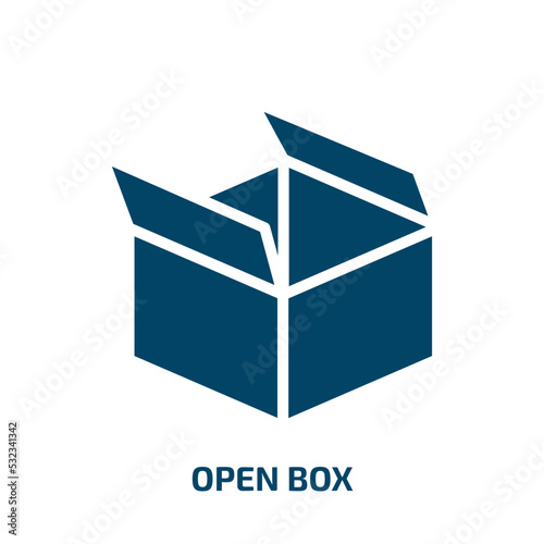 open box icon from user interface collection. Filled open box, box, cardboard glyph icons isolated on white background. Black vector open box sign, symbol for web design and mobile apps