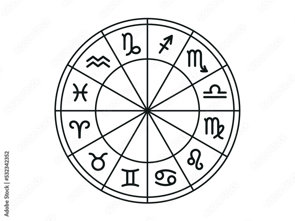 Astrological circle of the Horoscope Icons. Star Constellations of 12