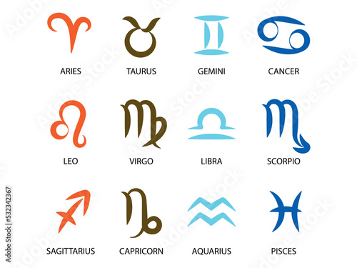 Horoscope Symbols. Star Constellations of 12 Zodiac Signs. Vector illustration of black Astrological signs 
for calendar, horoscope isolated on a background 