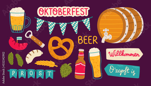 Oktoberfest set flat design isolated dark vector